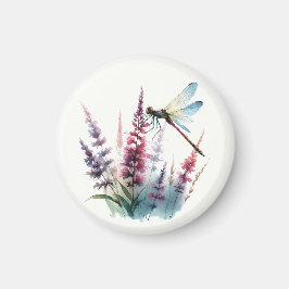 Aquarell-Libelle Lila Wildblume Naturkunst Magnet