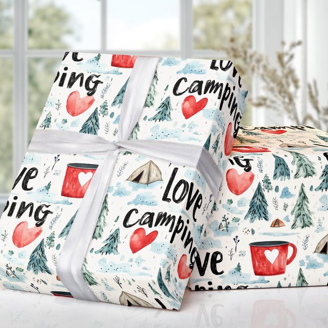 Aquarell Liebe Camping Reisevorführung Geschenkpapier (Watercolor Love Camping Travel Illustration Wrapping Paper)