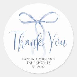 Aquarell Light Blue Bow Ribbon Boy Baby Dusche Runder Aufkleber