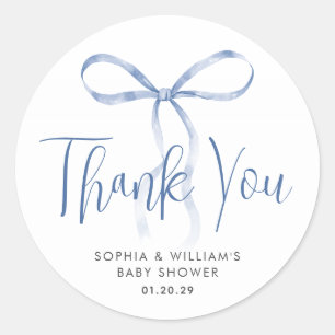 Aquarell Light Blue Bow Ribbon Boy Baby Dusche Runder Aufkleber