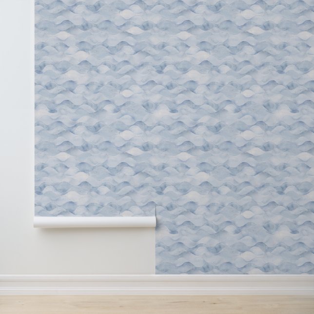 Aquarell Light Blue Gray Sea Waves Beach House Tapete (Anwendung)