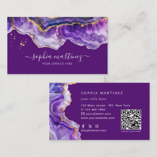 Aquarell Lila Achat Gold Glitter & QR-Code Visitenkarte