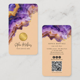 Aquarell Lila Achat Gold Glitter & QRCode Logo Visitenkarte