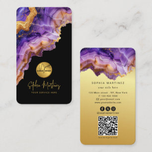 Aquarell Lila Achat Gold Glitter & QRCode-Logo Visitenkarte