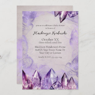 Aquarell Lila Amethyst-Kristalle Einladung