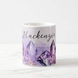 Aquarell Lila Amethyst-Kristalle Kaffeetasse