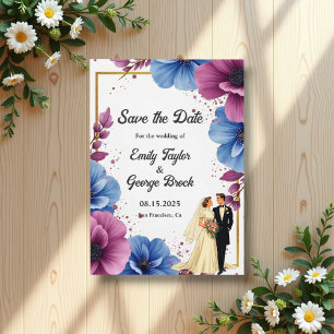 Aquarell Lila Blaue Blumen Elegante Hochzeit Save The Date