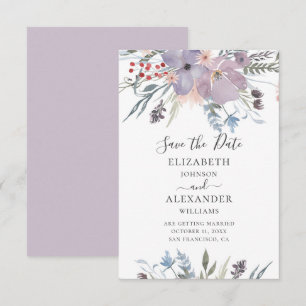 Aquarell lila Blumen. Flieder Hochzeit Blumen. Einladung