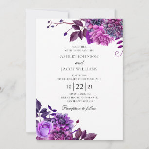 Aquarell lila Blumen. Florale Fliederhochzeit Einladung