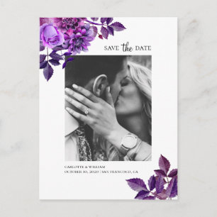 Aquarell lila Blumen. Florale Save the Date Postkarte