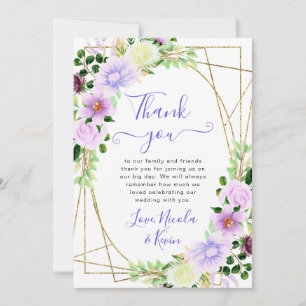 Aquarell-Lila-Blumen-Goldrahmen-Hochzeit Dankeskarte