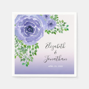 Aquarell-Lila-Blumen-Grün-Hochzeit Serviette