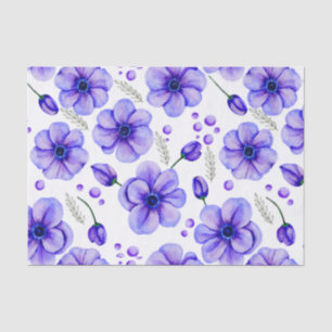 Aquarell lila Blumen und grüne Blätter Floral  Seidenpapier