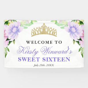 Aquarell Lila Blumen Willkommen Sweet Sixteen Banner