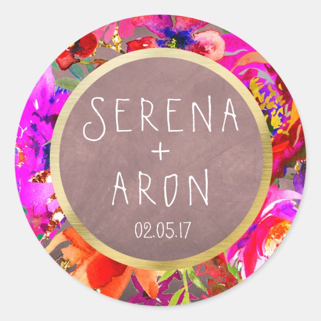 Aquarell lila Blumenaufkleber Runder Aufkleber (Vorderseite)