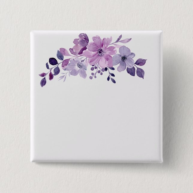Aquarell-Lila-Blumenstrauß Button (Vorderseite)