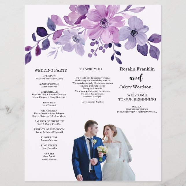 Aquarell-lila Blumenstrauß Flyer (Vorne)