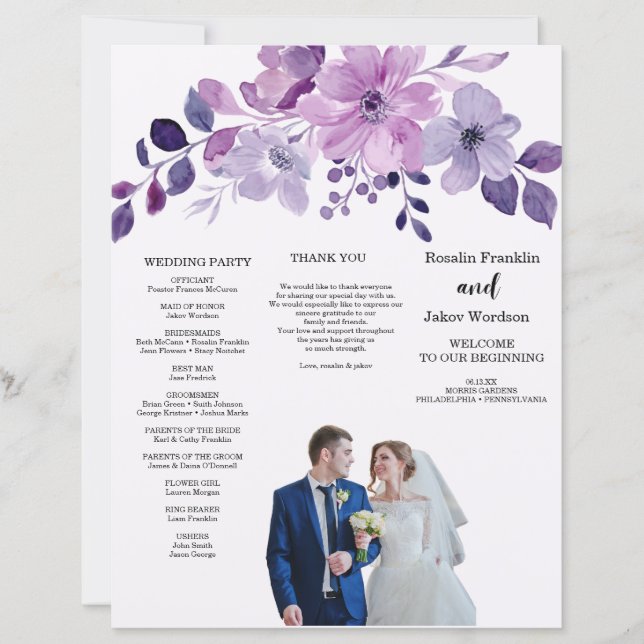 Aquarell lila Blumenstrauß Papierblatt (Vorderseite)