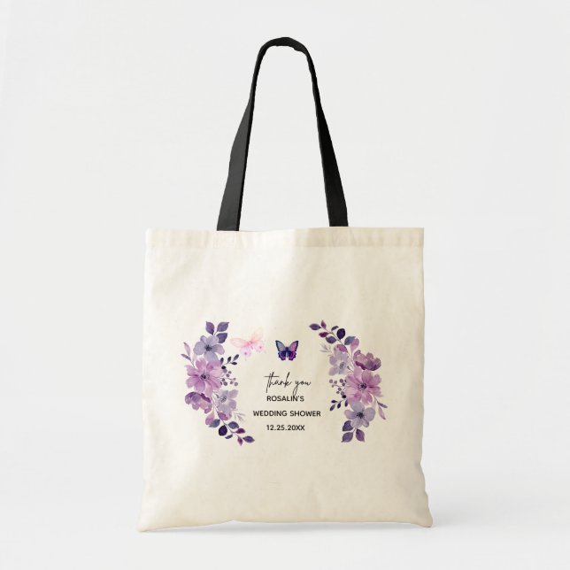 Aquarell-Lila-Blumenstrauß Tragetasche (Vorne)