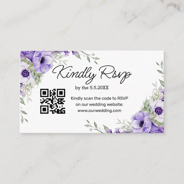 Aquarell lila Blütenhochzeit uAwg qr-Code Begleitkarte (Vorderseite)