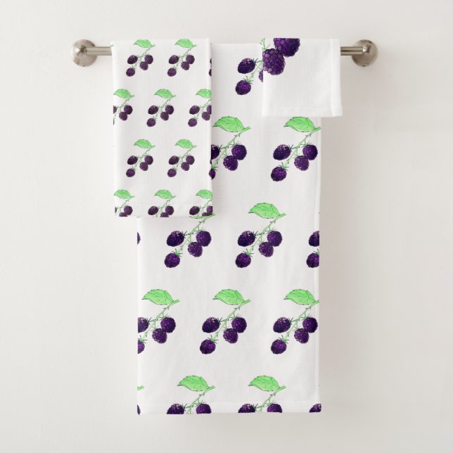 Aquarell Lila Brombeere Botanisch Badhandtuch Set (Insitu)