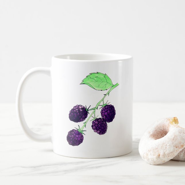 Aquarell Lila Brombeere Botanisch Kaffeetasse (Mit Donut)