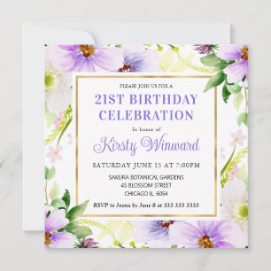 Aquarell Lila Creme Sommer Blumen Geburtstag Einladung