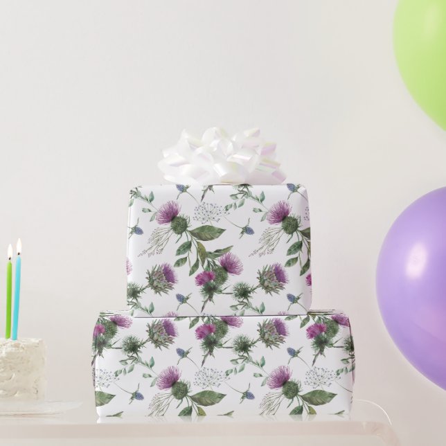 Aquarell-Lila-Distel-Botanikmuster Geschenkpapier (Partygeschenke)