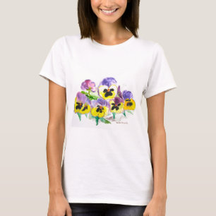 Aquarell Lila Gelbe Stiefmütterchen Floral Rustika T-Shirt
