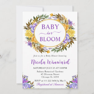 Aquarell Lila Gelber Kranz Babyparty Einladung