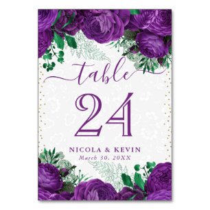 Aquarell Lila Glam Rosen Blumen Hochzeit Tischnummer