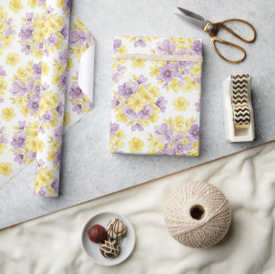 Aquarell-Lila-Gold-Blumen-Pastell-Blume Geschenkpapier