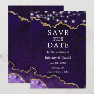 Aquarell-Lila-Gold-Marmor-Achat-Geode-Lichter  Save The Date