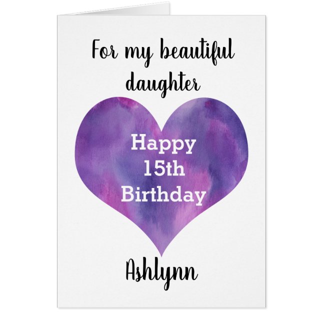 Aquarell Lila Herz 15. GeburtstagsTochter (Vorne)