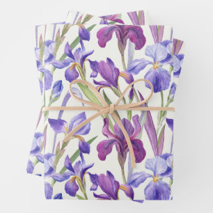 Aquarell Lila Iris Blumen Geschenkpapier Set