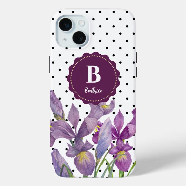 Aquarell Lila Iris Schwarz-weiß Polka Dots Case-Mate iPhone Hülle (Rückseite)