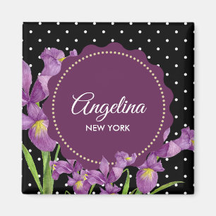Aquarell Lila Iris Schwarz Weiße Tupfen Magnet