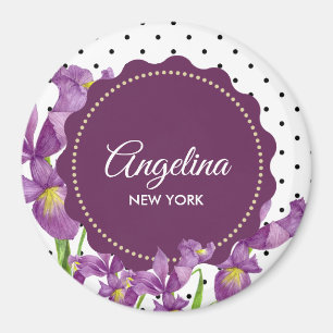 Aquarell Lila Iris Schwarz Weiße Tupfen Magnet