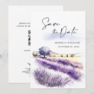 Aquarell Lila Lavendel Blumen Feld Hochzeit Save The Date