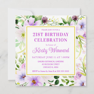 Aquarell Lila Magische Blumen Geburtstag Einladung