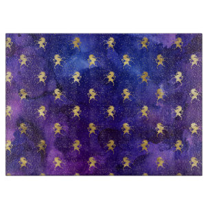 Aquarell-Lila-Muster mit goldenem Einhorn Schneidebrett