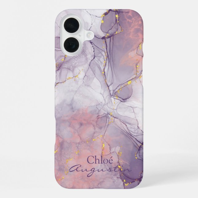 Aquarell Lila Rosa Alkohol Tinte Gold Glitzer C iPhone Hülle (Rückseite)