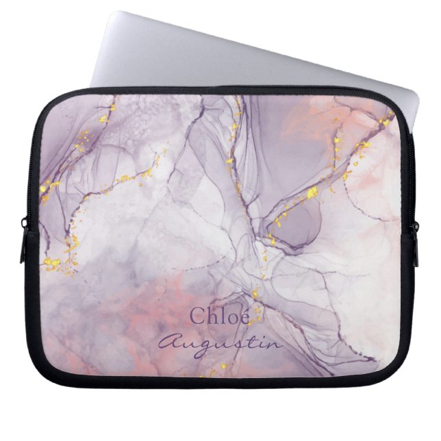 Aquarell Lila Rosa Alkohol Tinte Gold Glitzer C Laptopschutzhülle (Vorderseite)