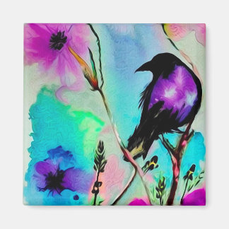 Aquarell Lila & Schwarzer Vogel Magnet