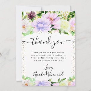 Aquarell Lila Sommerblumen Sweet Sixteen Dankeskarte