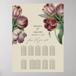 Aquarell-Lila-Tulpen-Hochzeits-Sitzplan Poster