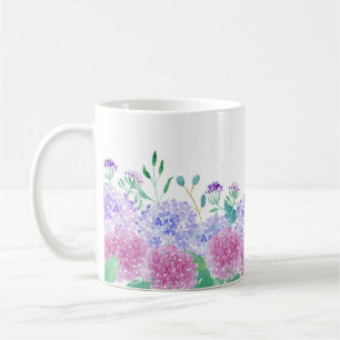 Aquarell-Lila- und Blaue Hortensien Kaffeetasse