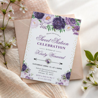 Aquarell Lila und Creme Blume Süß 16 Einladung