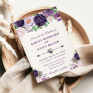 Aquarell Lila und Creme Blumen Hochzeit Einladung