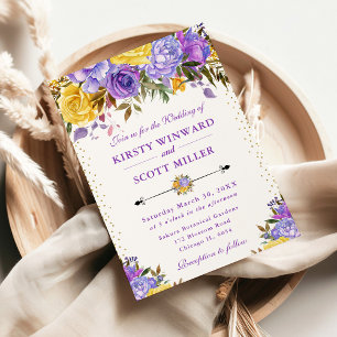 Aquarell-Lila- und Gelbe-Blumen-Hochzeit Einladung